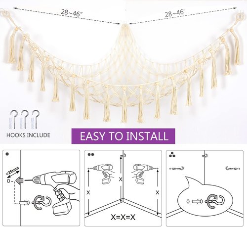 Yoga Ball Rack Corner Hanging Storage Net for Fitness, Balance, Stability & Swiss Balance Balls - Organizer for Yoga Studio & Gym (Cream, 1)