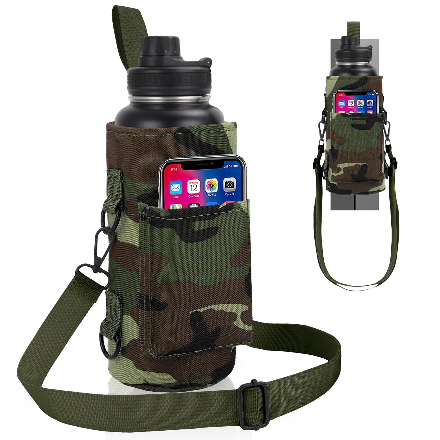 TOUGHMATE Magnetic Gym Water Bottle Bag, Small Bottle Holder with Ultra Strong Magnet for Men and Women, Secure Attachment to Metal Surfaces, Compact Design for Phone and Essentials - Camouflage