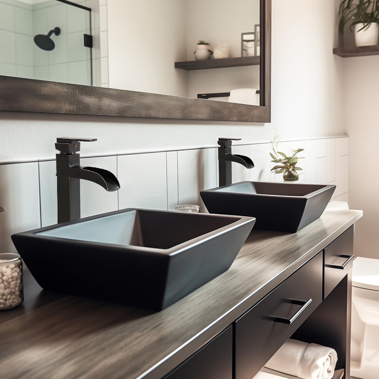 HOIGY Bronze Waterfall Vessel Sink Faucet, Brass 12 Inch Tall Bathroom Faucets Single Hole Single Handle for Bathroom Bowl Sink with Pop-up Drain & Hoses for Vanity Countertop Modern Farmhouse