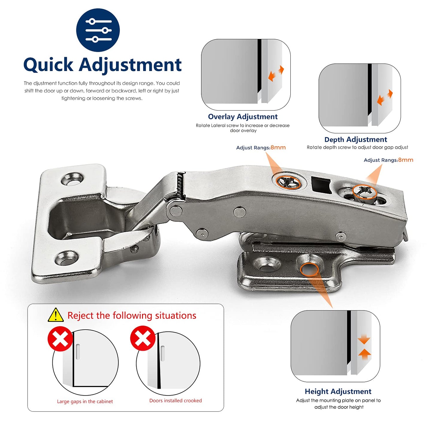 Ravinte 2 Pack 1 Pairs European Kitchen Cabinet Hinges Soft Close Full Overlay Cabinet Door Hinges Heavy-Duty Frameless Adjustable Concealed Cabinet Cup Hinge