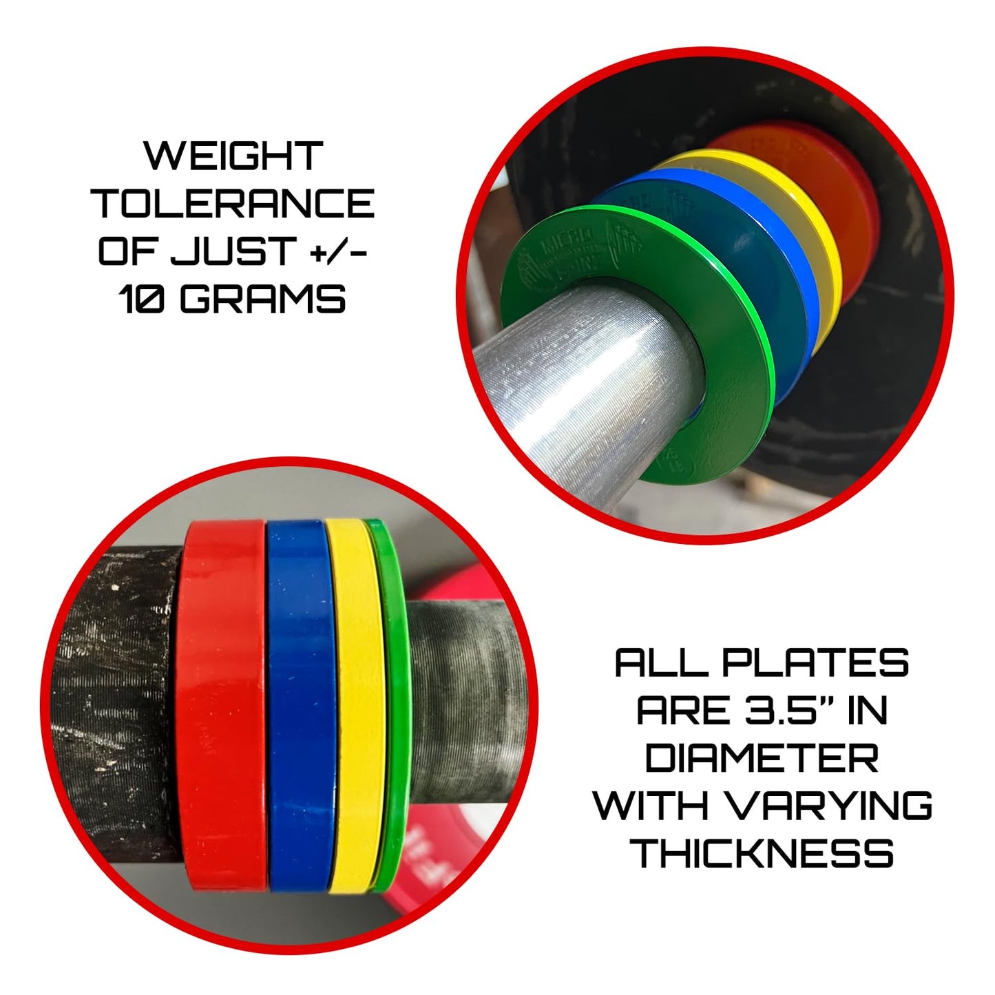 Micro Gainz Calibrated Fractional Weight Plate Set of 2 Plates, Choose Set (.25LB-1.25LB), Designed for Olympic Barbells for Strength Training & Micro Loading Bar Weights, Made in USA (1lb Red)