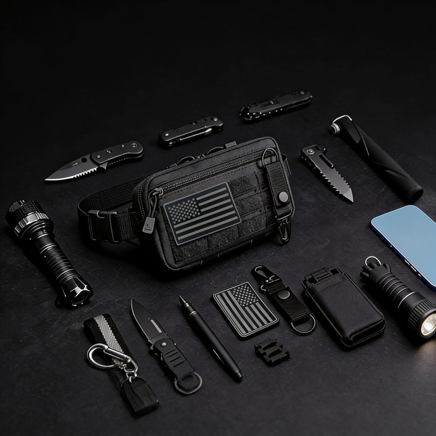 Skiennix Tactical Molle Pouch - Utility EDC Tool Holder with US Flag Patch | Perfect Gift for Dad