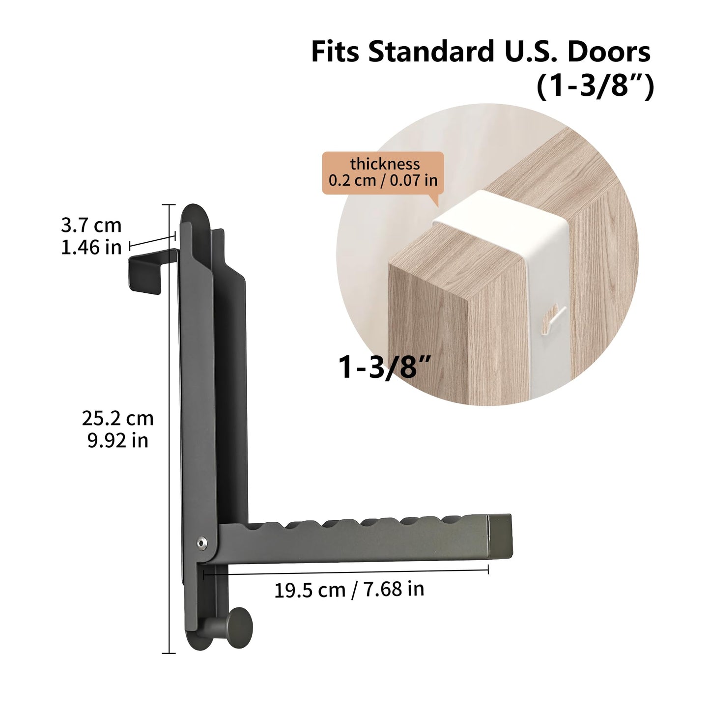 Over The Door Hooks Hanger Fit Door up to 1 3/8" Optimal 1pc,Space Saving Hanging Storage Hanger,Folding Over The Door Organizer Rack for Clothes, Towels for Bedroom Bathroom(Space Grey, 1 Pack)