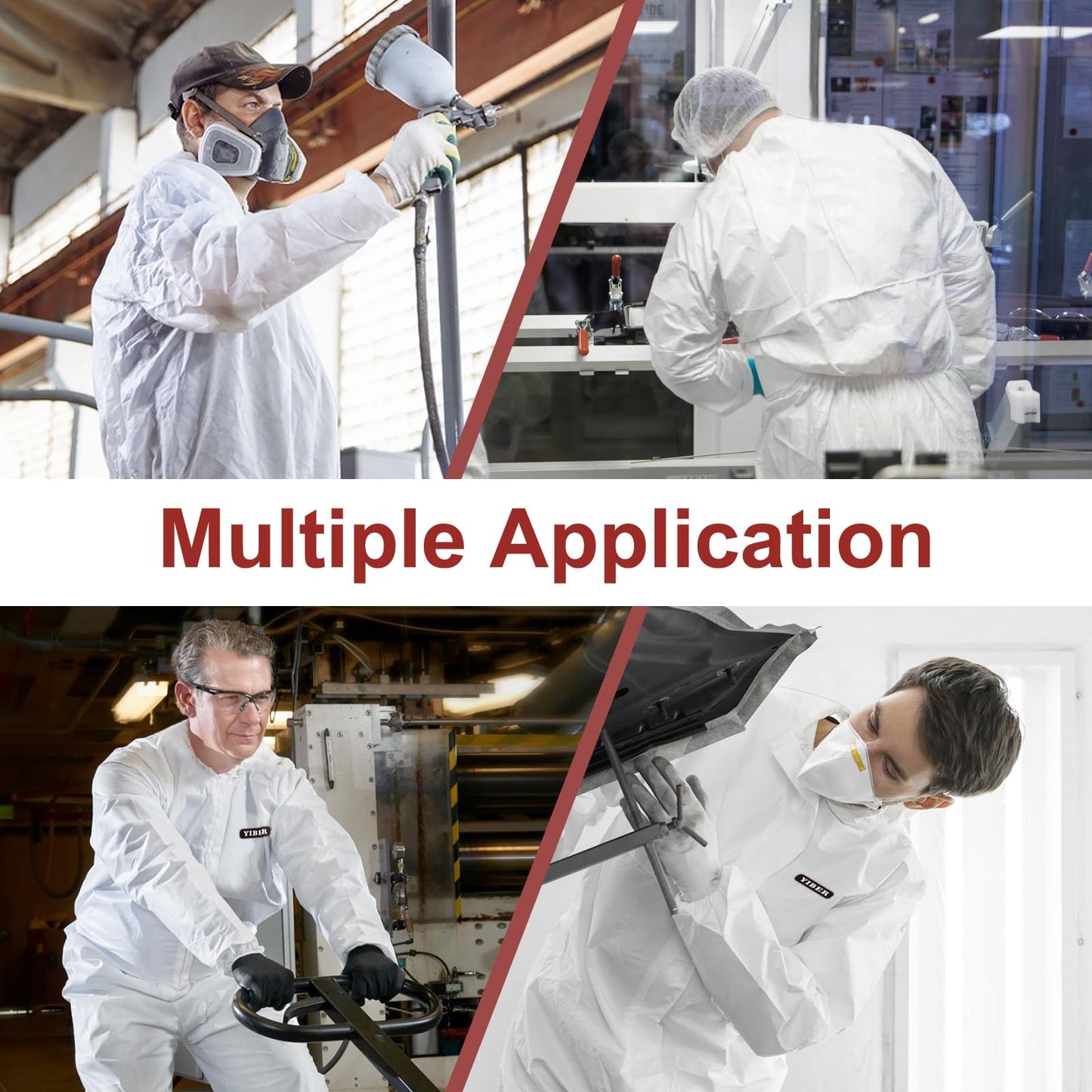 YIBER Hazmat Suit Disposable Coverall | Heavy Duty Full Body Painters Suit in 7 Sizes with Multiple Specifications for Men & Women Without Hood - Breathable & Water Resistant - Large, White,25