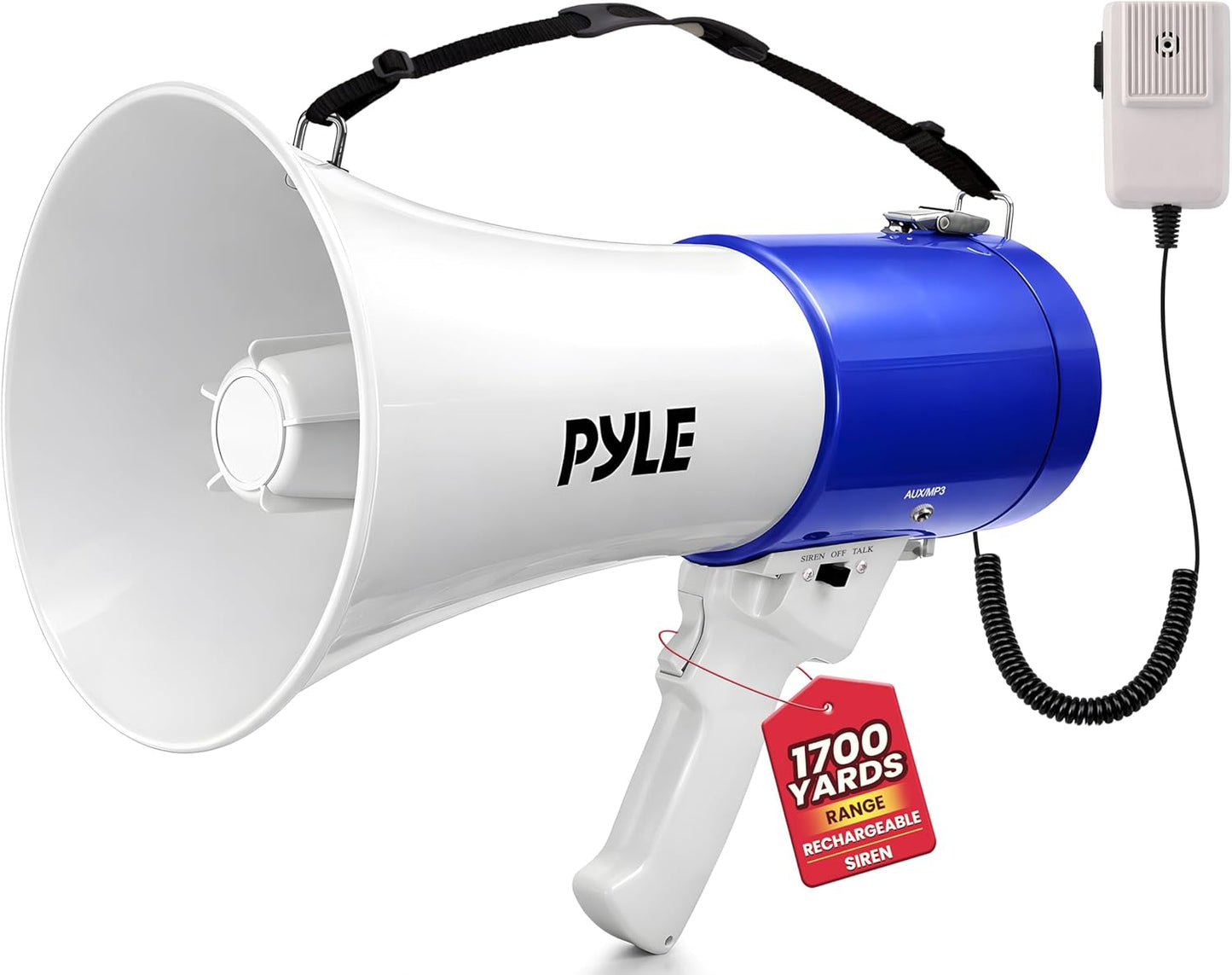 Pyle 50W Portable Megaphone | Adjustable Volume Up to 1700 Yards - Aux Input & USB Playback