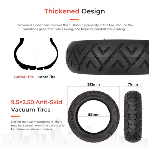 LUCK4U 9.5 x 2.50 Off-Road Tire 9.5 Inch Tubeless Tire for Niu KQI3 Electric Scooter Accessories Rear Front Wheel Replacement Tire Anti-skid Shockproof with valve (2 PCS)