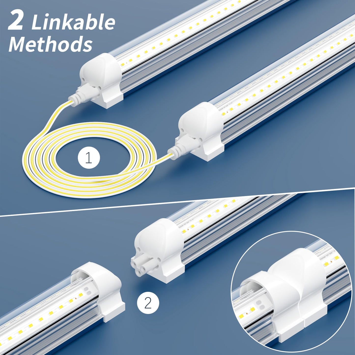 SUSLUM 8-Pack 4FT T8 LED Shop Light, 42W 6300 Lumen 5000K Daylight, Linkable with Plug Shop Lights for Garage Ceiling Workshop Commercial Lighting, 4 Years Warranty