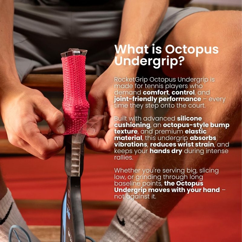 ROCKETGRIP Octopus Pickleball Paddles Grip (2-Pack) – Soft Silicone Undergrip for Pickleball Paddles – Cushioned, Sweat-Resistant Fit – Vibration Dampening Pickleball Accessory (Orange)