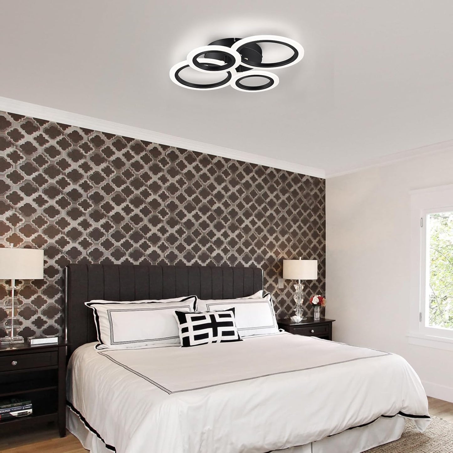 Modern LED Flush Mount Ceiling Light - 4 Rings 4000K Fixture for Kitchen & Living Room