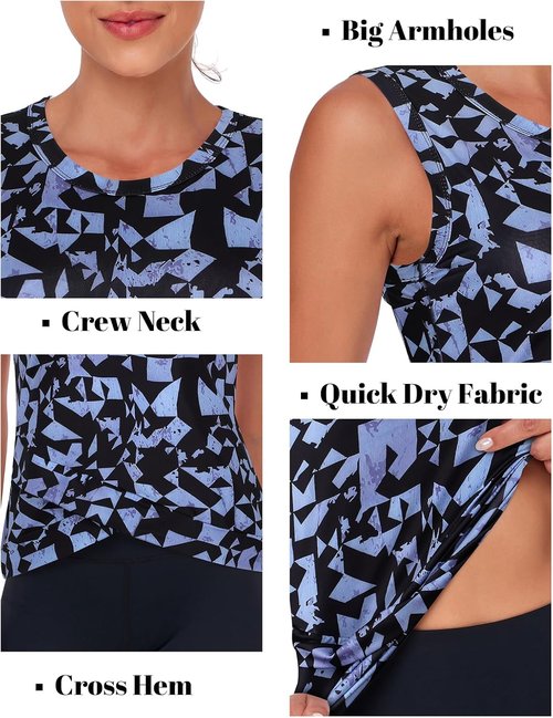 LURANEE Women's Athletic Tank Tops - Quick Dry Sun Protection Yoga Crop Sleeveless Shirt