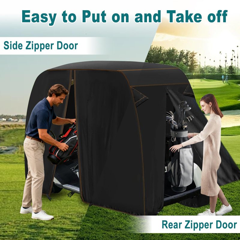 QYMOTO Golf Cart Covers 2 Passenger for Club Car EZGO Yamaha Golf Cart Cover Heavy Duty Waterproof Sunproof Windproof Outdoor Indoor All Weather Protection Durable 95" Overall Length