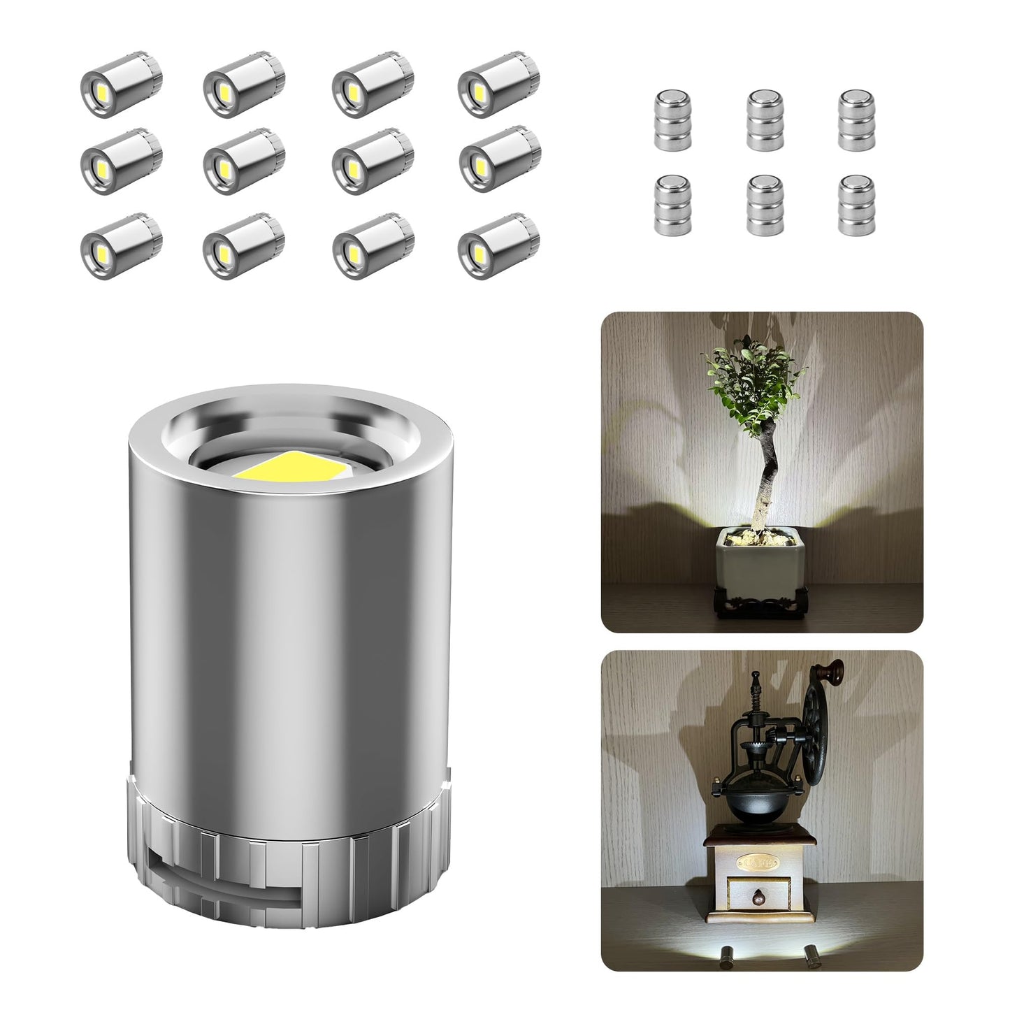 Novantl 12 Pack Mini LED Lights, Cold White Small LED Light, Mini Spotlights for Displays, Wireless Small Spotlight Battery Powered, Dollhouse Light, Miniature Lights for Crafts, Party, Wedding