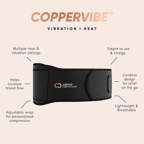 Copper Compression CopperVibe Back Wrap - Vibration & Heat Therapy Massager Pad for Lower Back Pain Relief