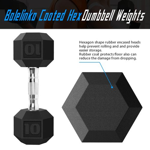 Balelinko Hex Dumbbells Free Weights Set with Metal Handles Rubber Encased Solid Cast Iron Hex Dumbbell in Pair, 10 LBS