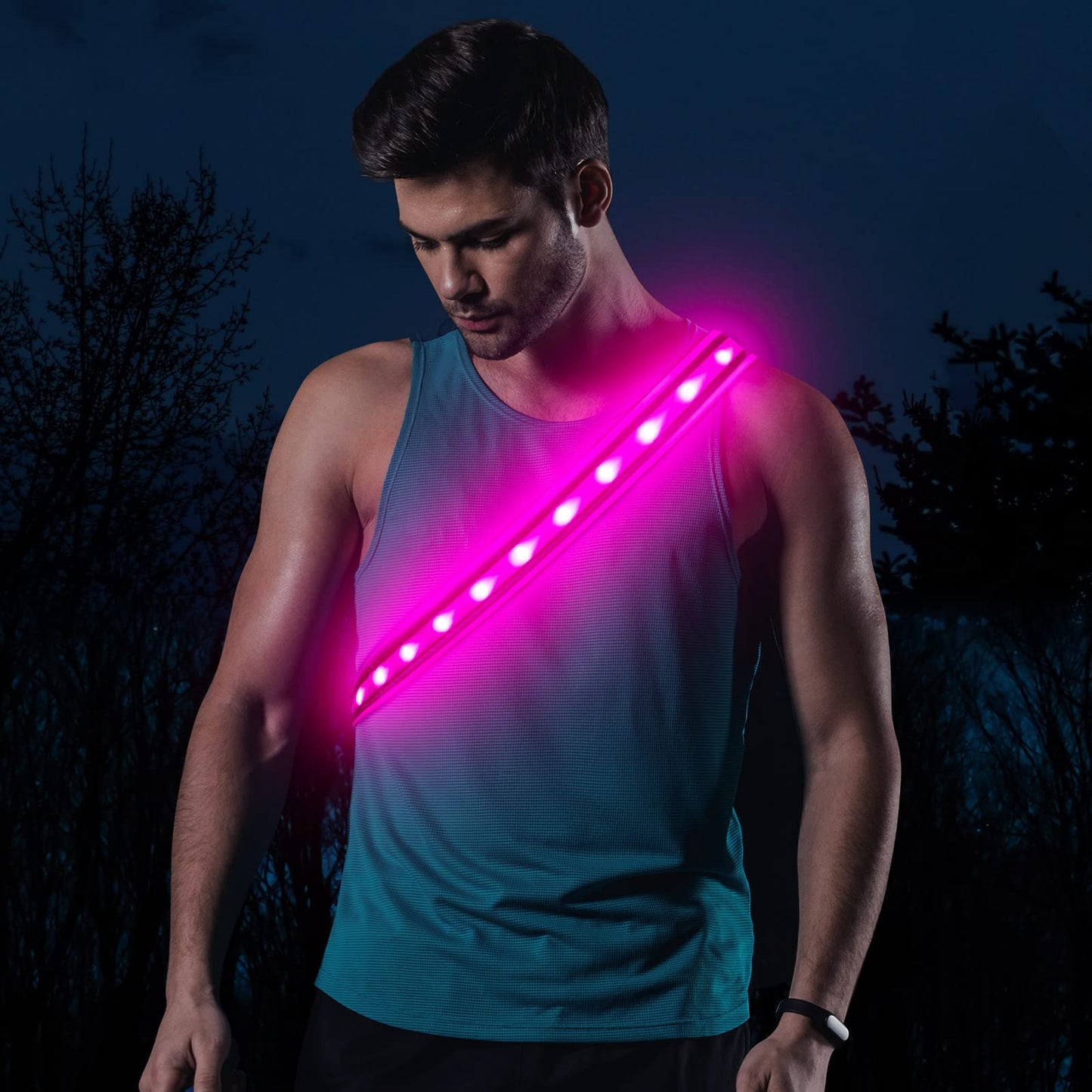 BSEEN LED Running Waist Belt - USB Rechargeable Reflective Glowing LED Waistband, Flashing Safety Light Belt for Runners, Joggers, Walkers, Pet Owners, Cyclists in Candy Pink