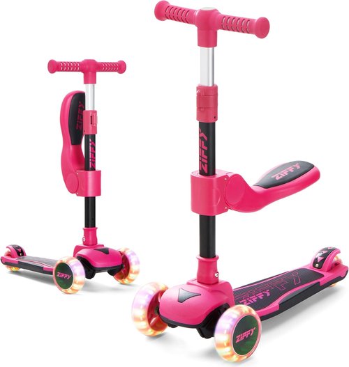 JOVA ZIFFY 2-in-1 Toddler Scooter - Foldable Light-Up 3-Wheel Design for Kids 3-12, Adjustable Height