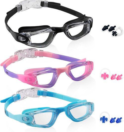Aegend Swim Goggles - 3 Pack Kid-Friendly Swimming Goggles for Ages 3-14 | Comfort Fit & Anti-Fog