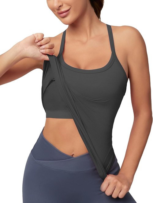 MathCat Workout Tank Top - Sleeveless Gym Shirt with Built-In Bra | Seamless Racerback Design