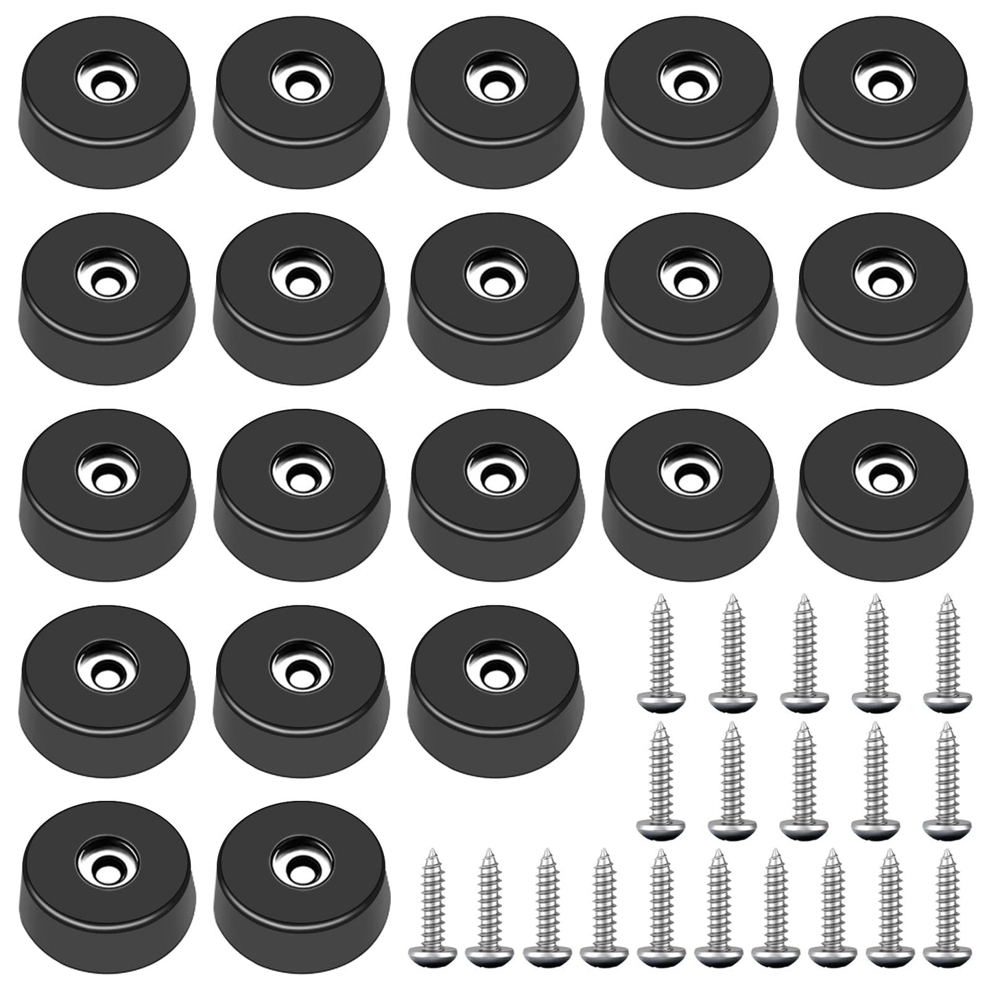 smseace 40Pieces Rubber Feet for Cutting Board with Stainless Washer and Screws, 1 inch Non Slip Rubber Bumper Feet for Furniture, Electronics, Tables, Sofas