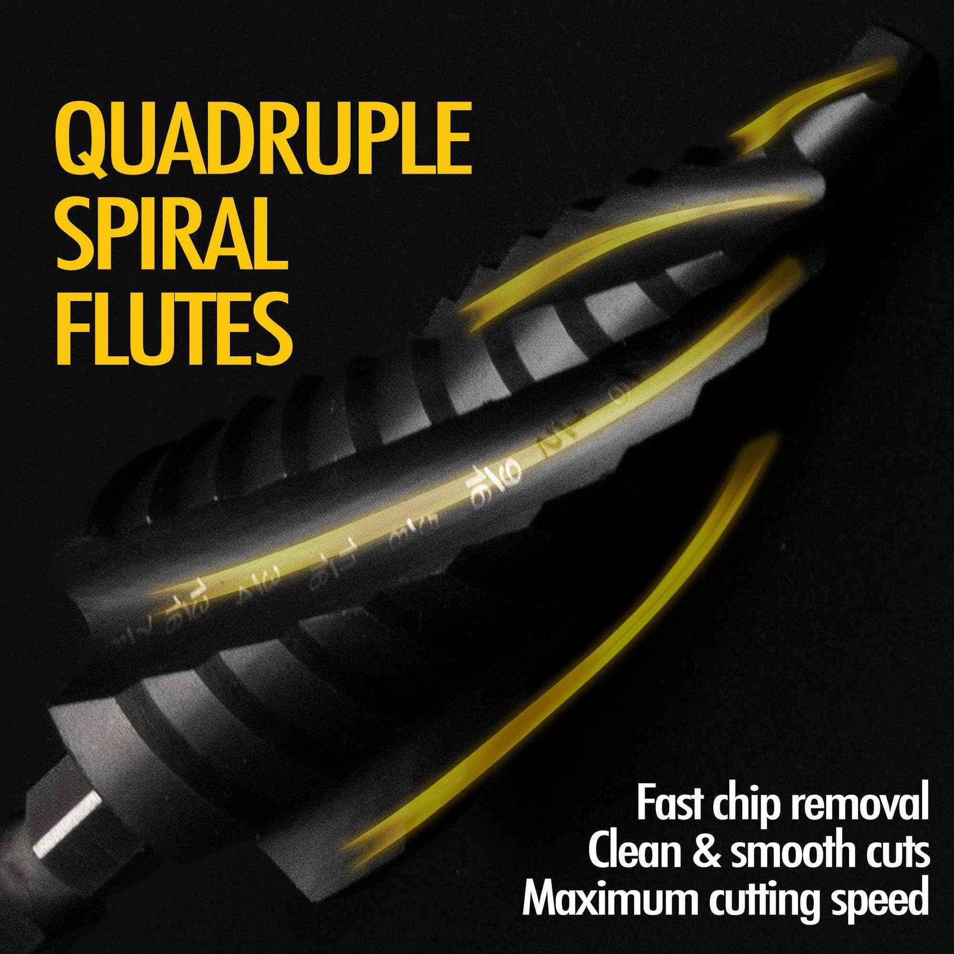 Vouyar Four Spiral Flute Cobalt Step Drill Bit, 3/16'' - 7/8'' M35 TiAlN Coating Impact Ready Unibit Step Drill Bit, 1/4" Hex Shank Step Bit for Metal, Stainless Steel, Aluminum, Plastic