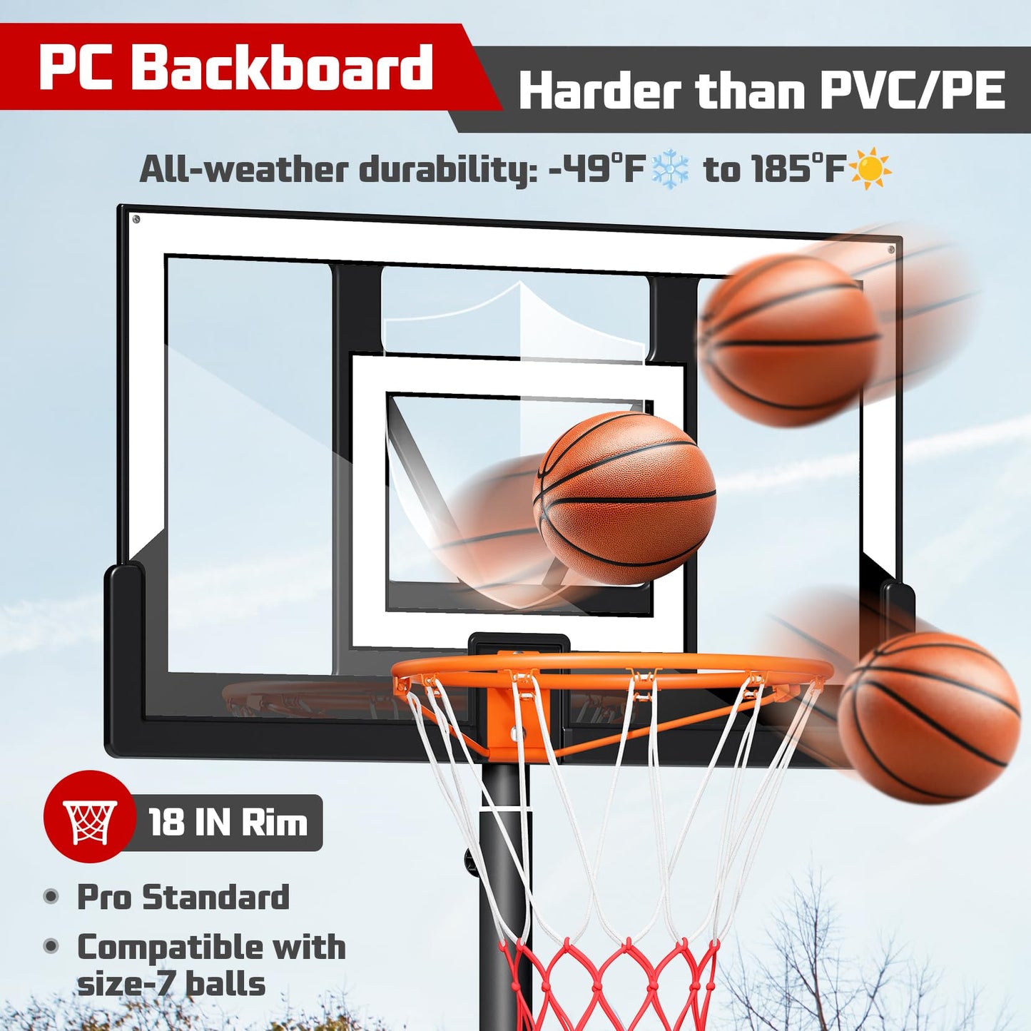 Yohood Basketball Hoop Outdoor 10FT with Shatterproof 40 Inch Backboard, Portable Basketball Hoop Goal System for Kids/Youth/Adults in Backyard/Driveway/Indoor