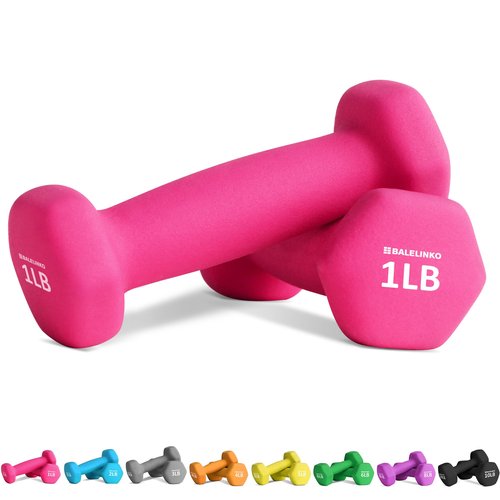Balelinko Home Gym Equipment Workouts Strength Training Weight Loss Pilates Weights Yoga Sets Free Weights for Women, Men, Seniors and Youth, 1LB Pink, Pair