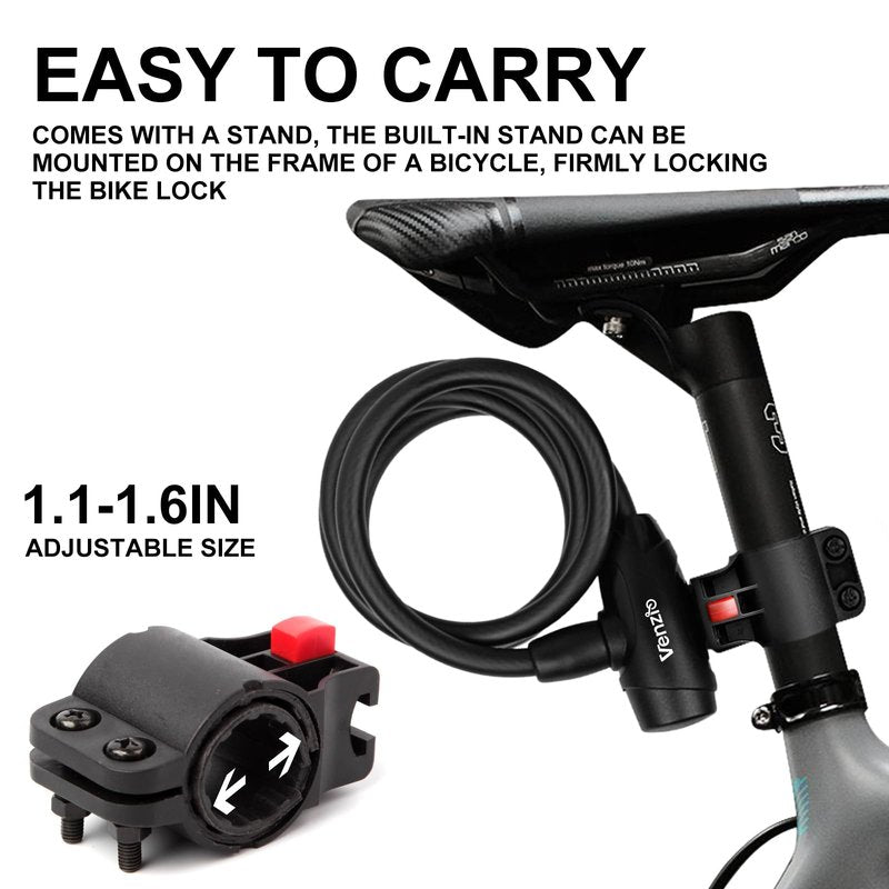 Venzio 4FT Heavy Duty Anti-Theft Bicycle Cable Lock, Bike Lock Cable with 2 Keys and Mounting Bracket, 1/2 inch(12mm) Coiled Steel Cable with Dustproof Insert for Bikes, Scooters, Gates, Fences