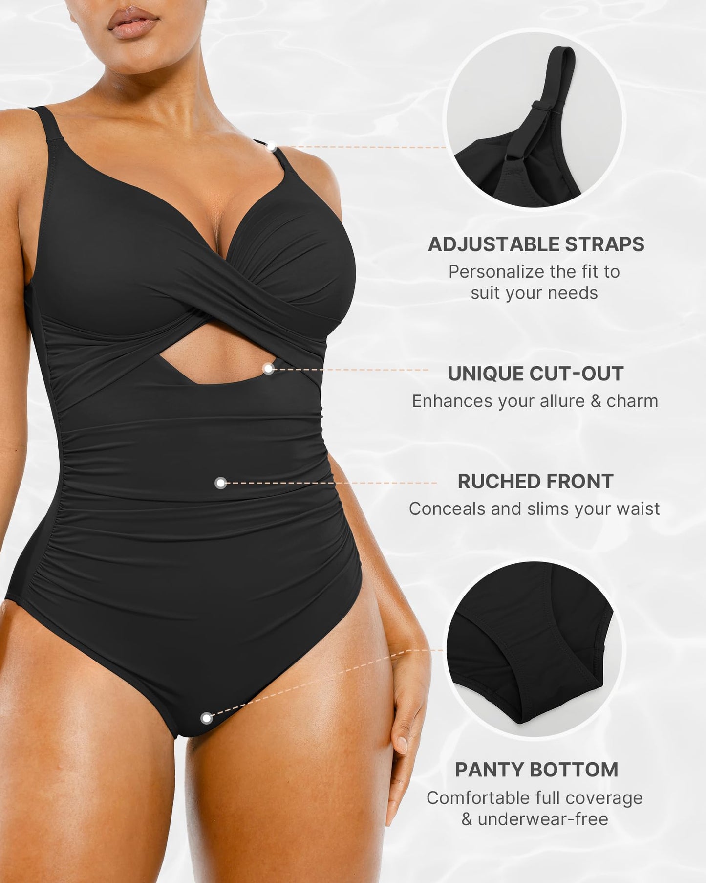 SHAPELLX Tummy Control Swimsuits Women One Piece Swimsuits Women Bathing Suit Slimming Swimwear with Bra (Black,Large)