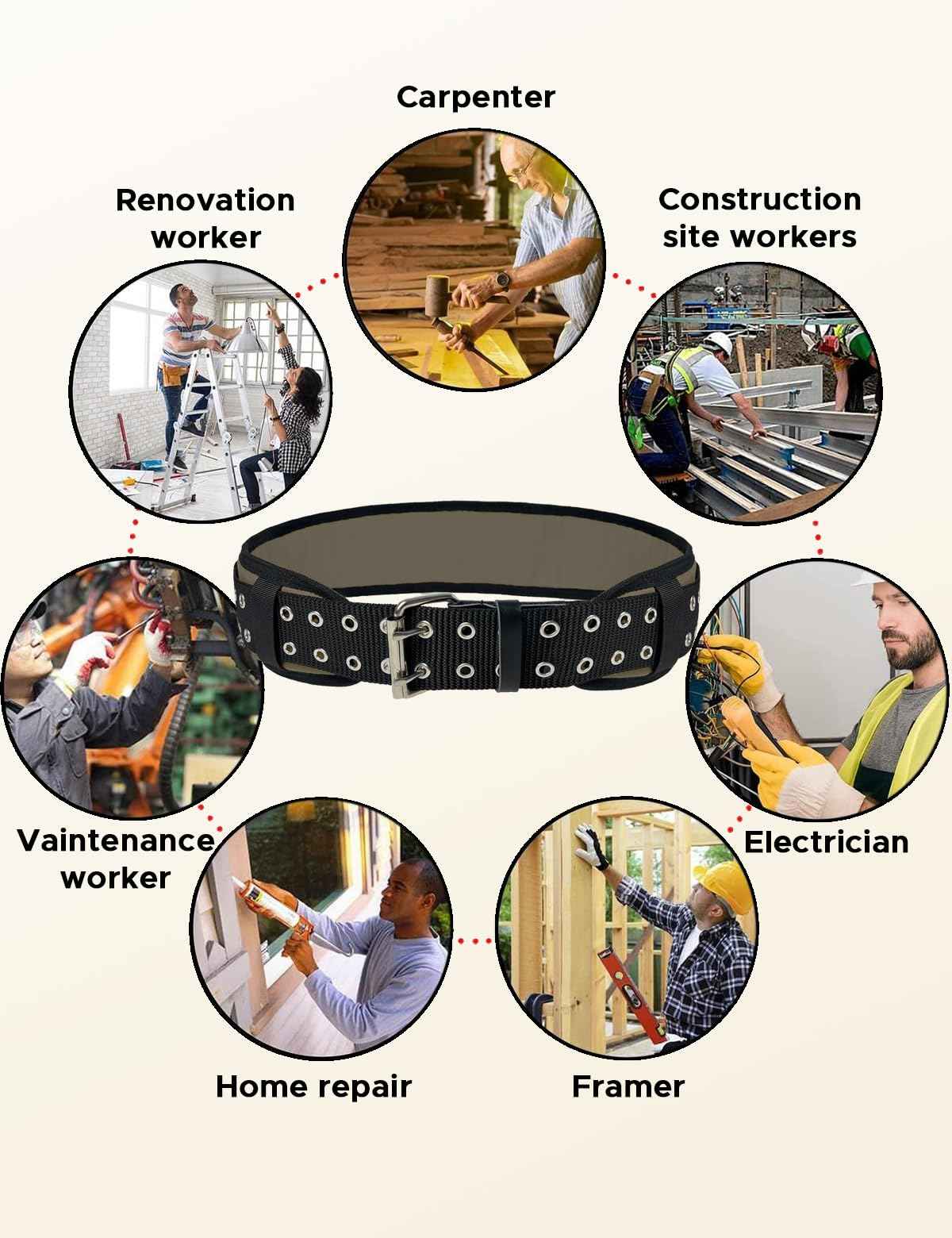 3.5 Inch Heavy-Duty Padded Work Belt,Tool Belt Fits Waists 29 To 48 Inches，Adjustable Holds Most Tool Belt Pouches Green