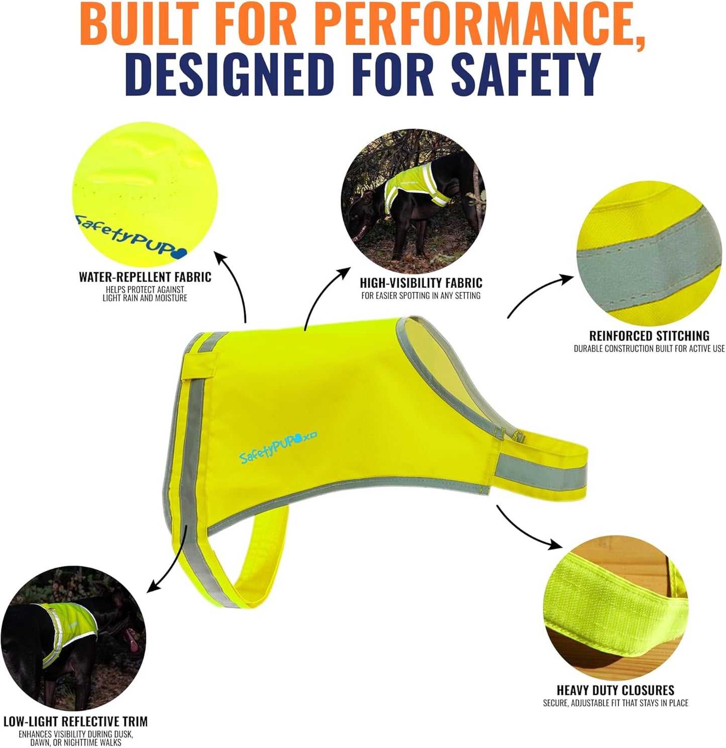 SafetyPUP | XD Lite Dog Vest - Reflective Hi-Visibility Fluorescent Yellow for Enhanced Safety