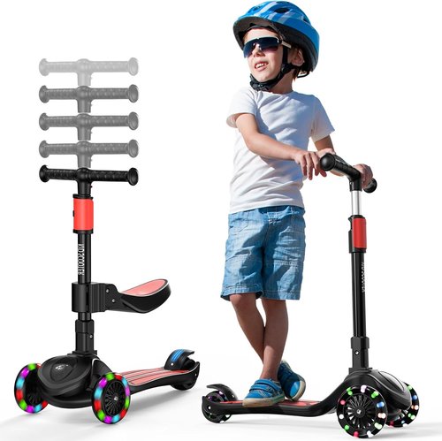 KickScooter 2-in-1 Adjustable Kids Scooter - 5-Level Handlebar, Removable Seat, LED Wheels | Foldable Design for Ages 3-12