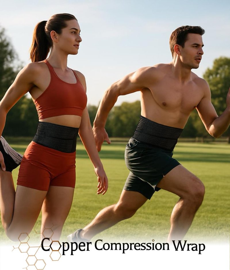 Copper Compression Wrap Back, Waist, Ribs, Knee, Leg, Arm Copper-Infused Compression Bandage, Brace, Support & Binder