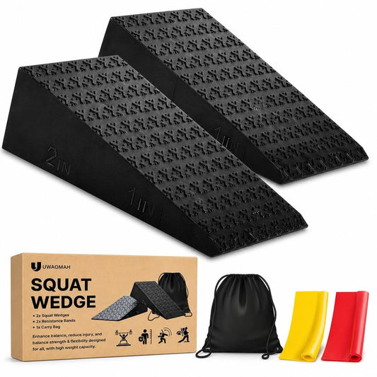 Uwaomah.Squat wedge, pack of 2, 1500 LBS Capacity, 1" & 2" Heel Elevated Squat wedge block of calf stretching & Physical Therapy, Foot Workout Wedge, Ankle Mobility, Portable Heavy Duty Blocks