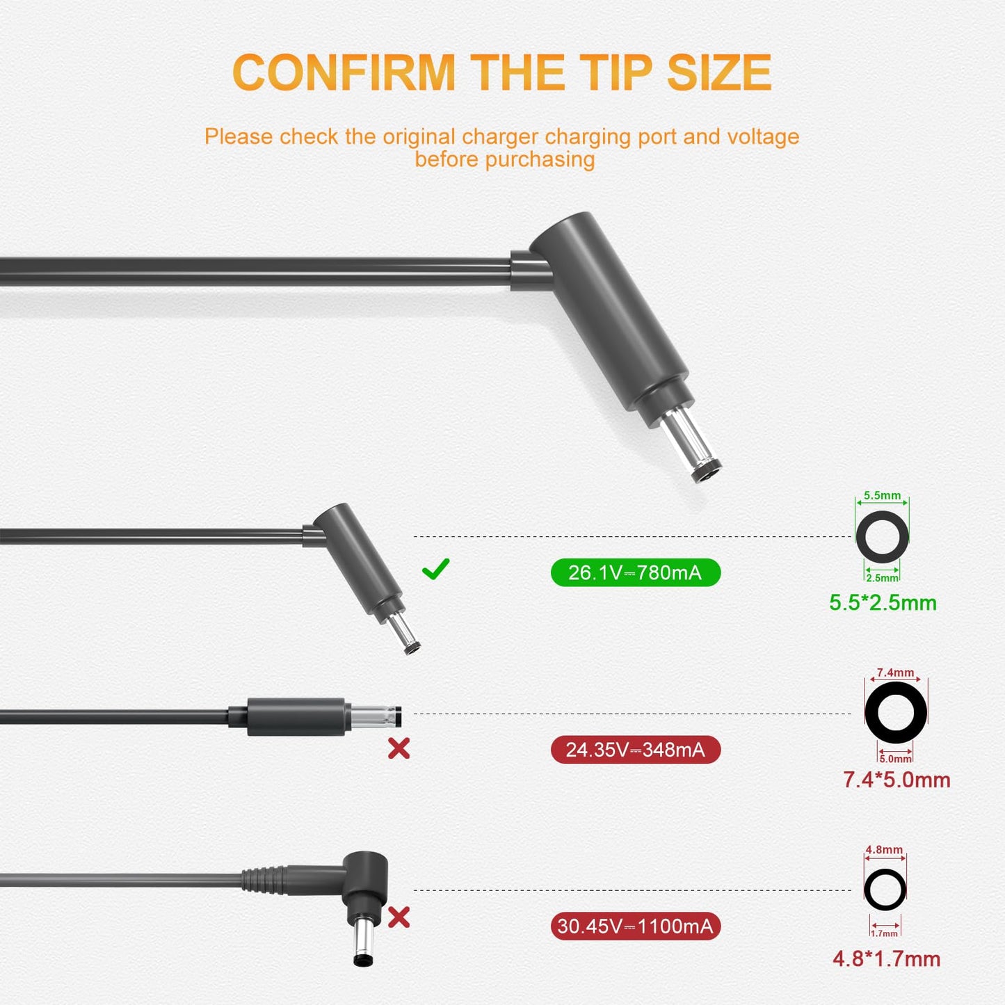 26.1V Vacuum Charger Compatible with Dyson V8 V7 V6 DC59 DC58 DC61 DC62 SV03 SV04 SV05 SV06 SV07 SV09 SV10 SV11 Animal Motorhead Absolute Trigger Cordless Vacuum Cleaner 967813-02 205720-02 Power Cord