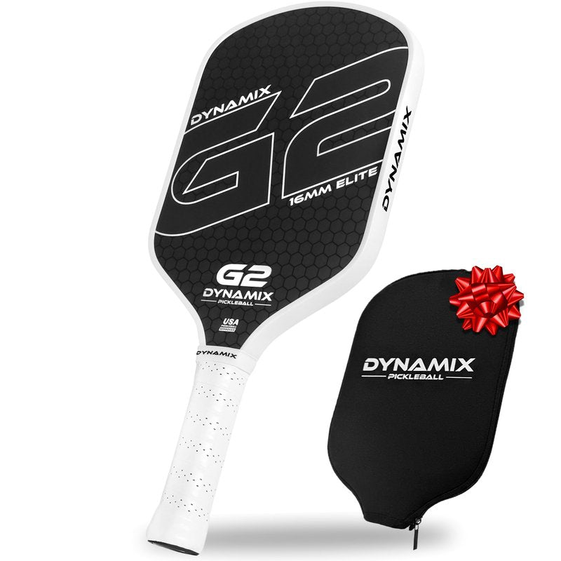 Pickleball Paddles, Carbon Fiber Pickleball Paddle, G2 (Gen2) 16mm USAPA Raw Carbon Pickleball Racket, Pro-Grade Thermoformed Pickle Ball Paddle for Control, Power, Spin by Dynamix (White, White Edge)