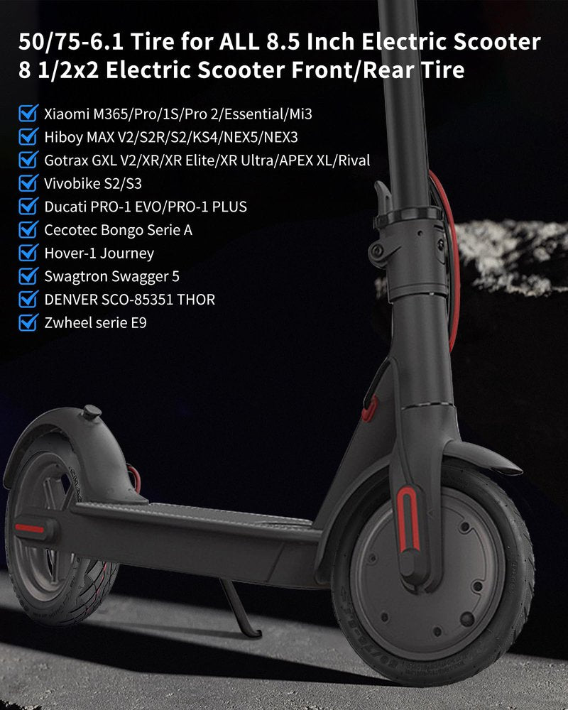 RidTianTek 8.5 inch 50/75-6.1 Self-healing Rubber Tire for Gotrax GXL V2 Hiboy S2 APEX XL Xiaomi M365 Pro Pro2 1S MI3 and 8.5 inch Electric Scooters, 8 1/2x2 Front and Rear Replacement (2 Pcs)