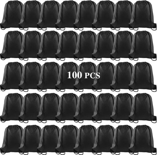 KUUQA Drawstring Backpack Bags - 100Pcs Black Storage Sacks for Sports & Travel
