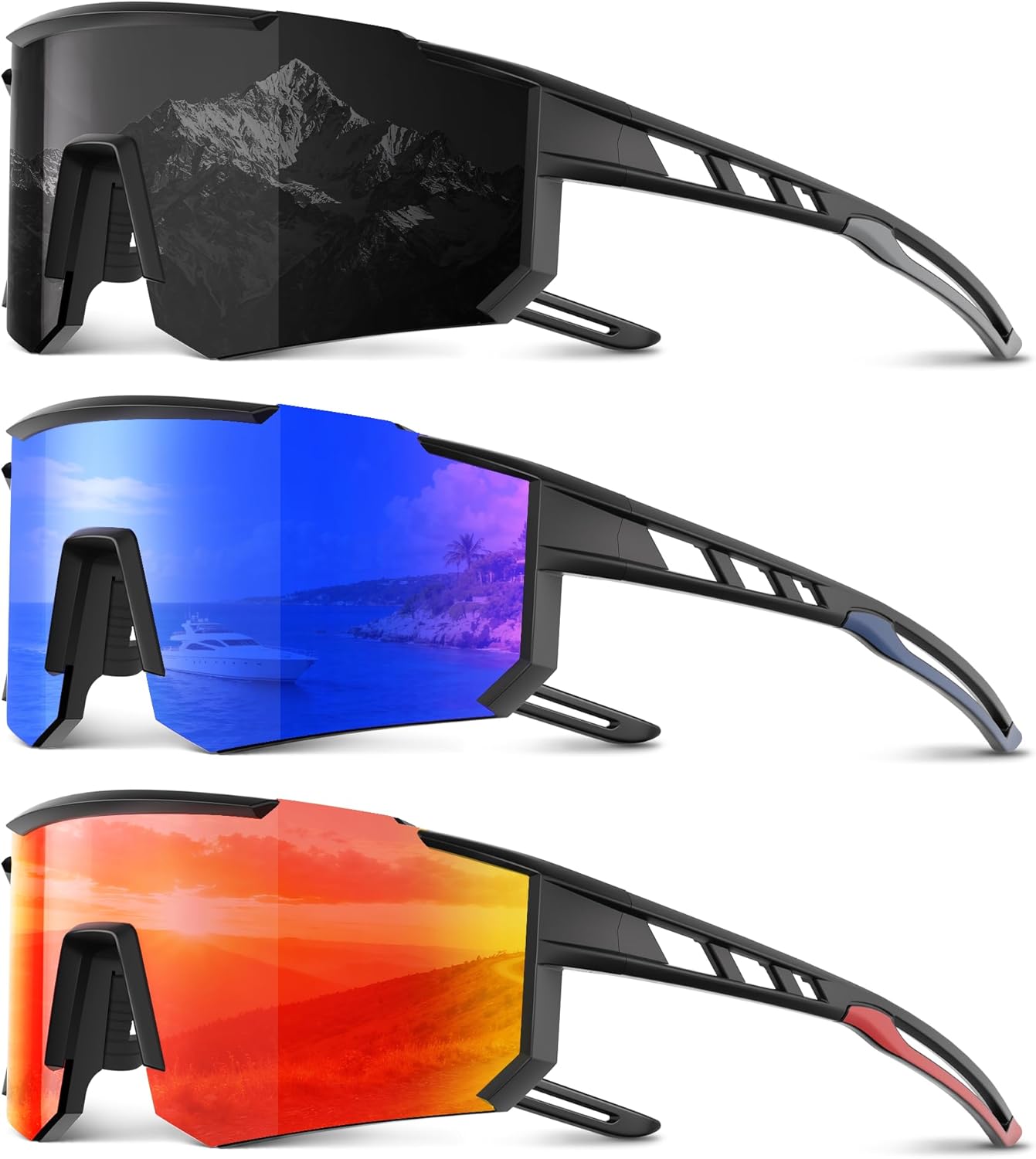 Skiennix Polarized Sports Sunglasses - UV Protection for Men & Women | Perfect for Running, Baseball, Cycling, Fishing - 3 Pack