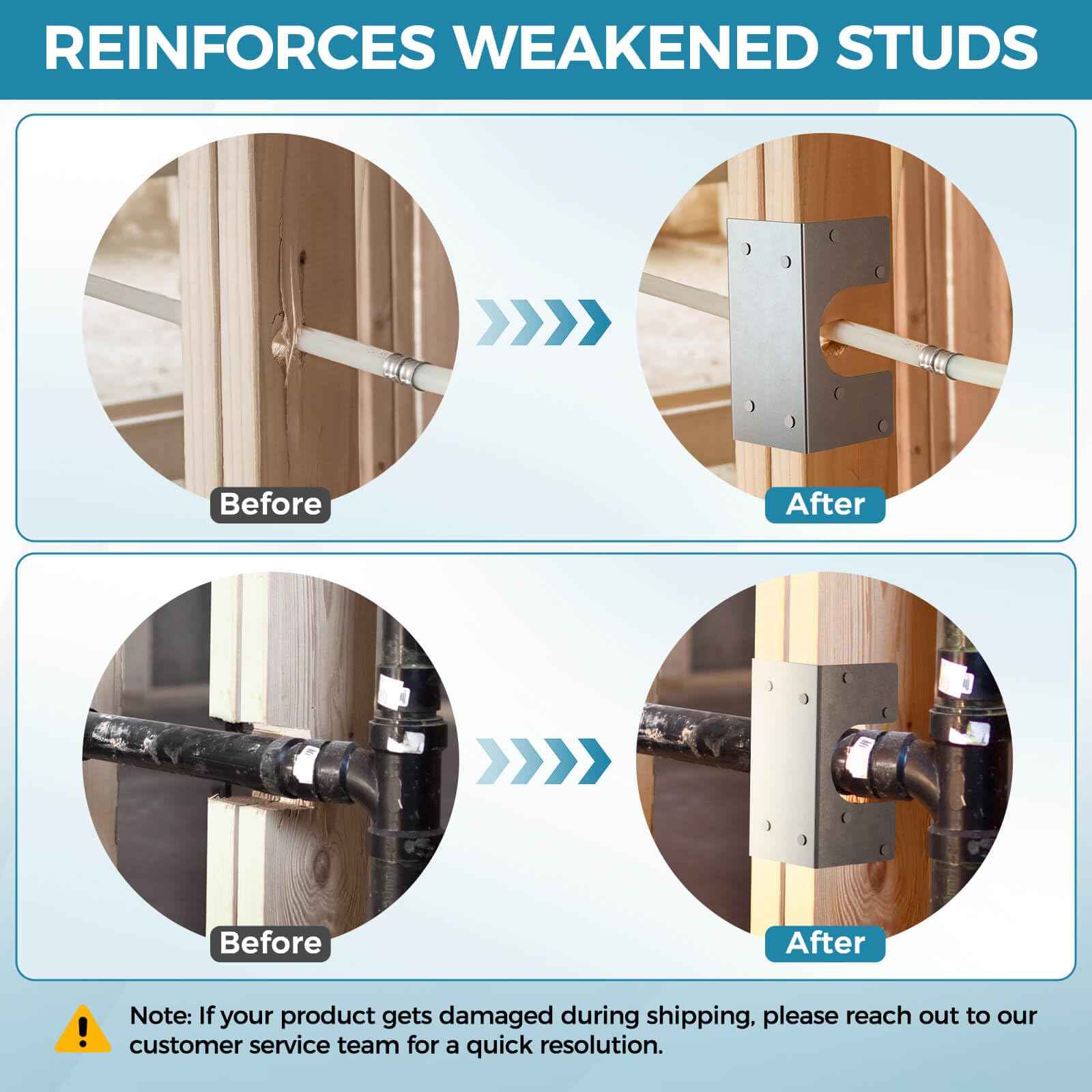 UPVONT Stud Shoes for Double 2X Studs, 16-Gauge Galvanized Stud Shoes, 6.25" Height, 3" Width, Fits Up to 2 3/8" OD Pipes – Thicker, Higher, IBC/IRC Code Compliant, Extra Durable (6.25"x3"-2 PCS)