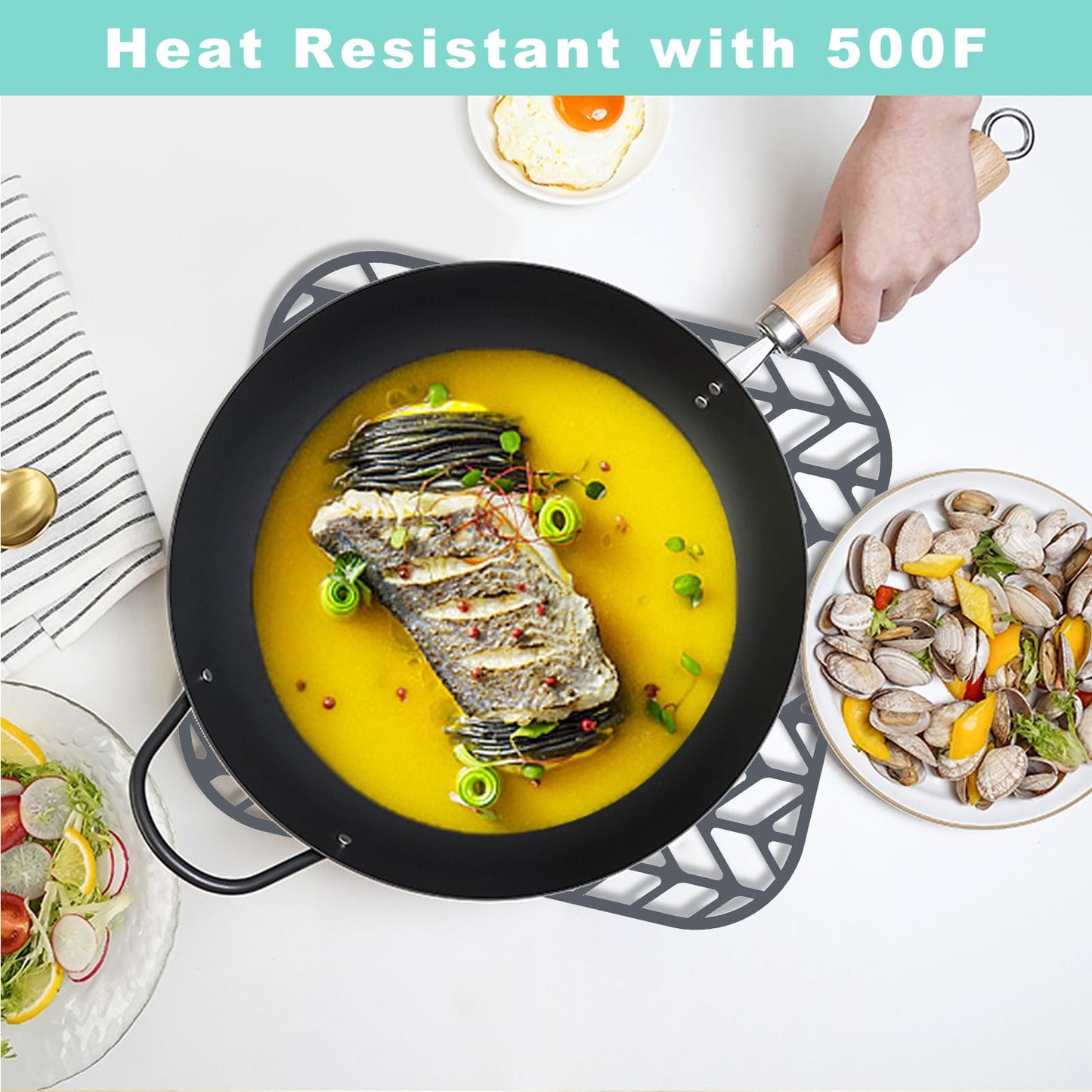 AWOKE Sink Protectors for Kitchen Sink - 12.25" x 11.5" Sink Mat - Heat-resistant Easy-clean Silicone Sink Mat - for Protection of Stainless Steel Sink (Grey)