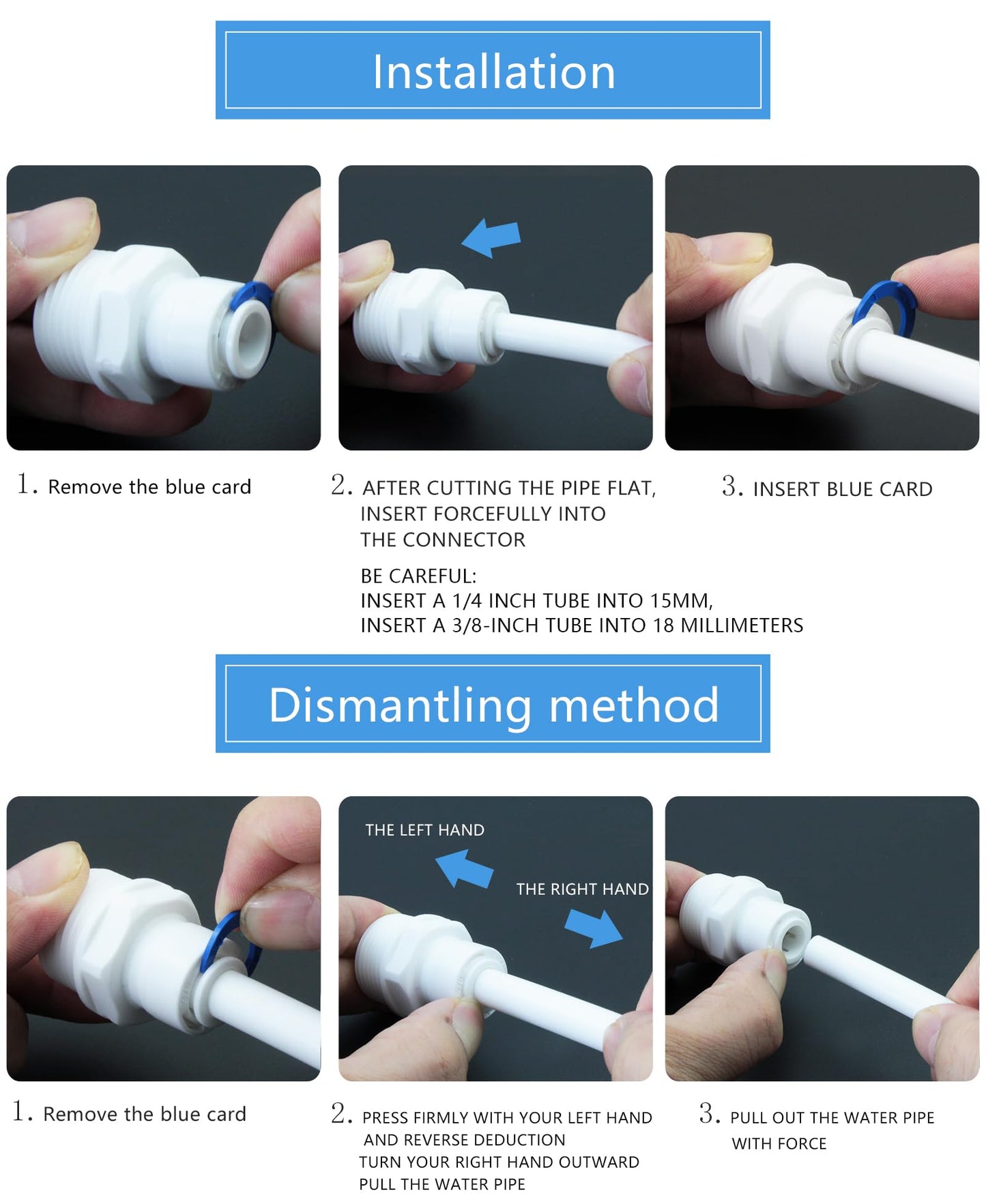 3/4" Male Thread to 1/4" OD PE Tube Straight, Push-to-Connect, RO Filter Hose Double Joint, Pre-Purifier, Water Purifier Plastic Adapter, MNPT Plastic Fittings (3 PCS)