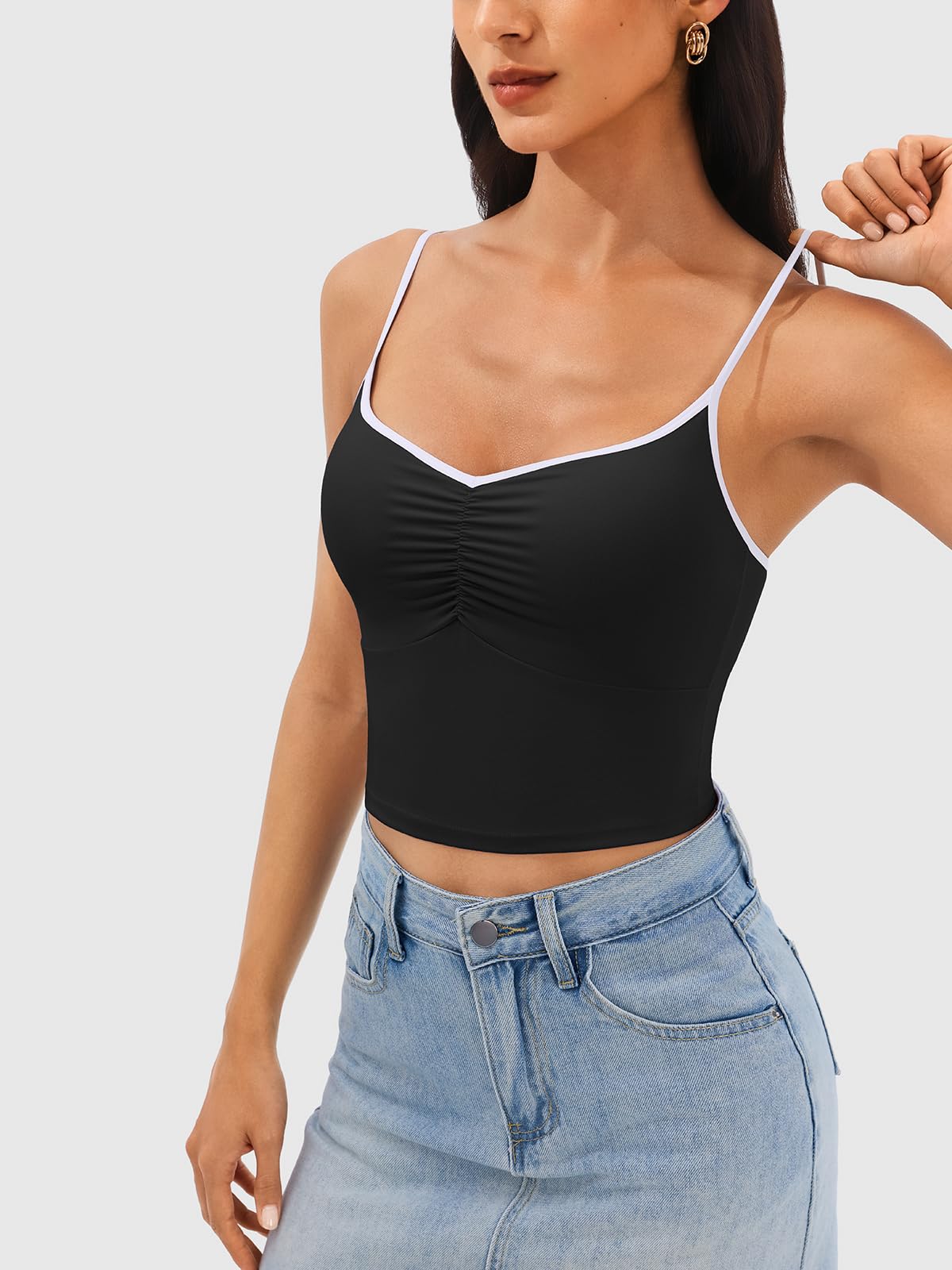 Longline Padded Sports Bra Workout Top for Women, Adjustable Straps Backless Crop Top Push Up Yoga Running Tank Top