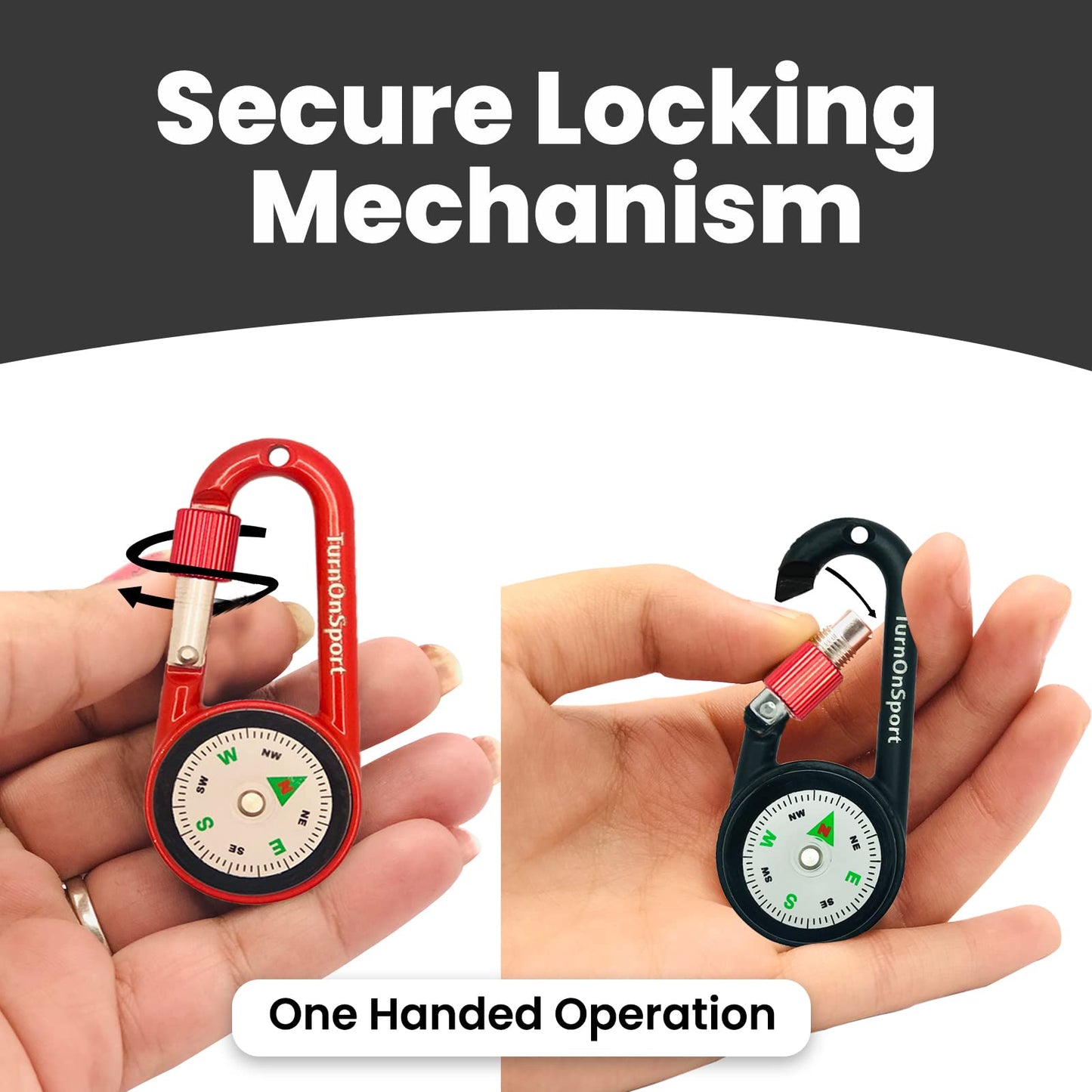 2 Pack Carabiner Clip On Compass Hiking - Compact Compass Keychain Backpacks | Small Pocket Magnetic Compass Keychain for Kids - Twist Lock | Keyring Keychains Outdoor Survival Camping