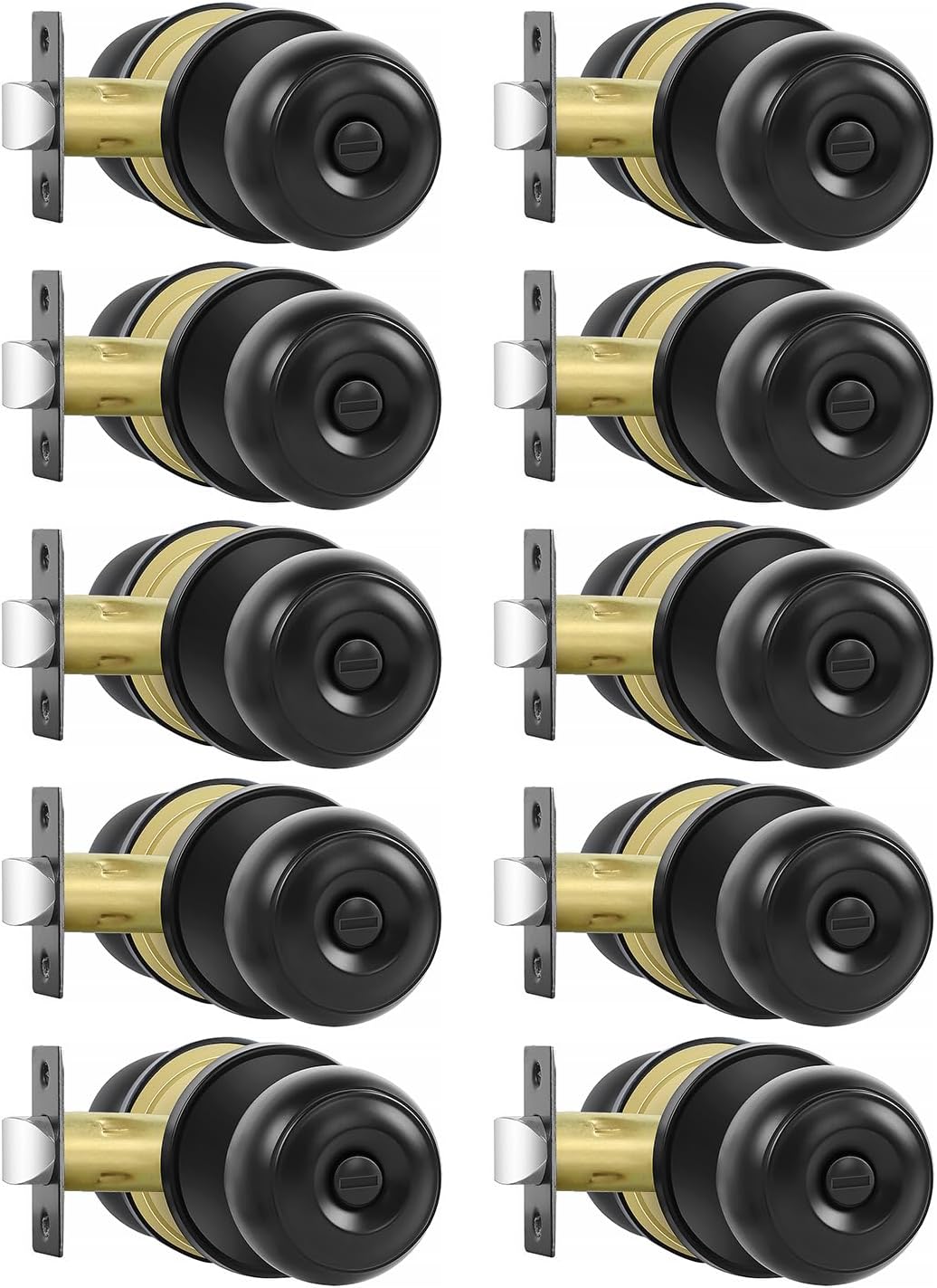 Matte Black Privacy Door Knobs - 8 Pack Keyless Locksets for Bed & Bath, Reversible
