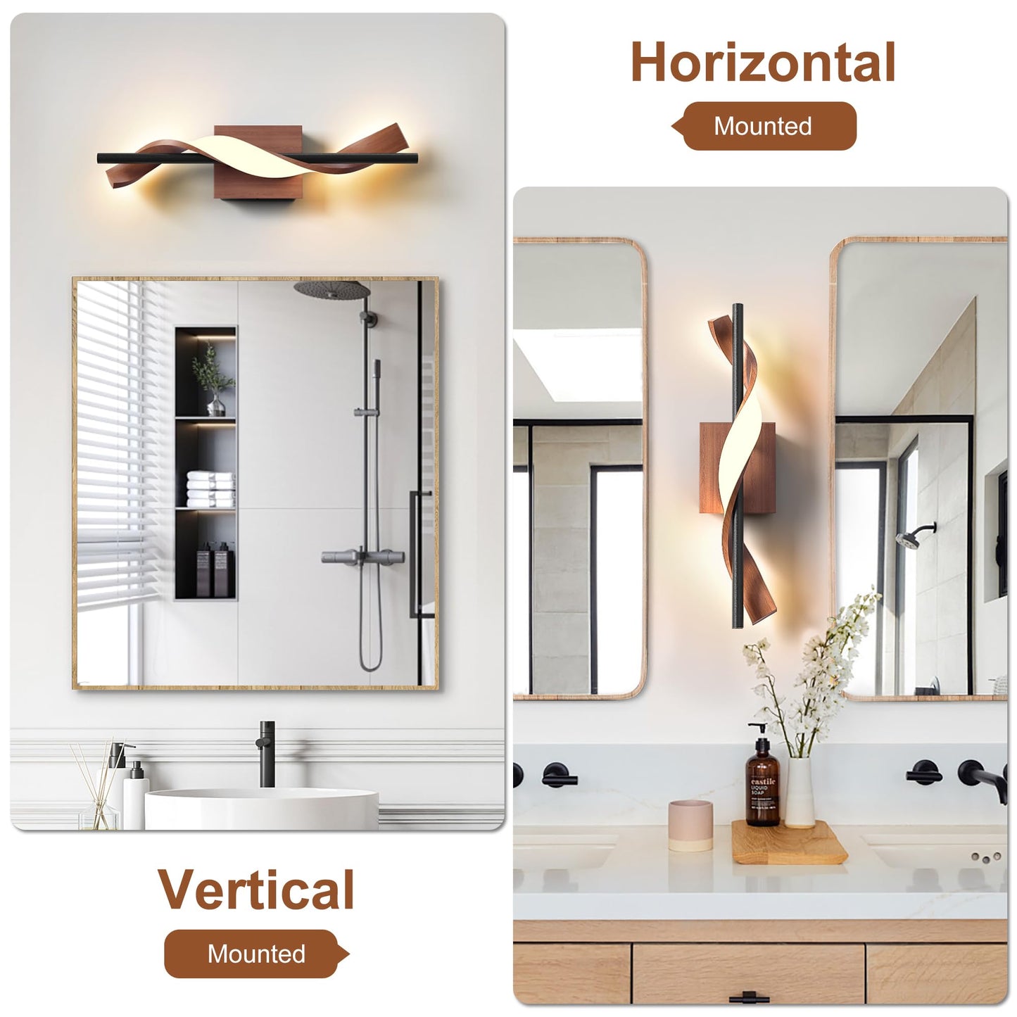 Lawyettle Farmhouse LED Wall Sconce, 3000K Dimmable LED Bathroom Light Fixture, 17.9" Vanity Light Over Mirror, Wood Indoor Wall Lamp for Bedroom, Living Room