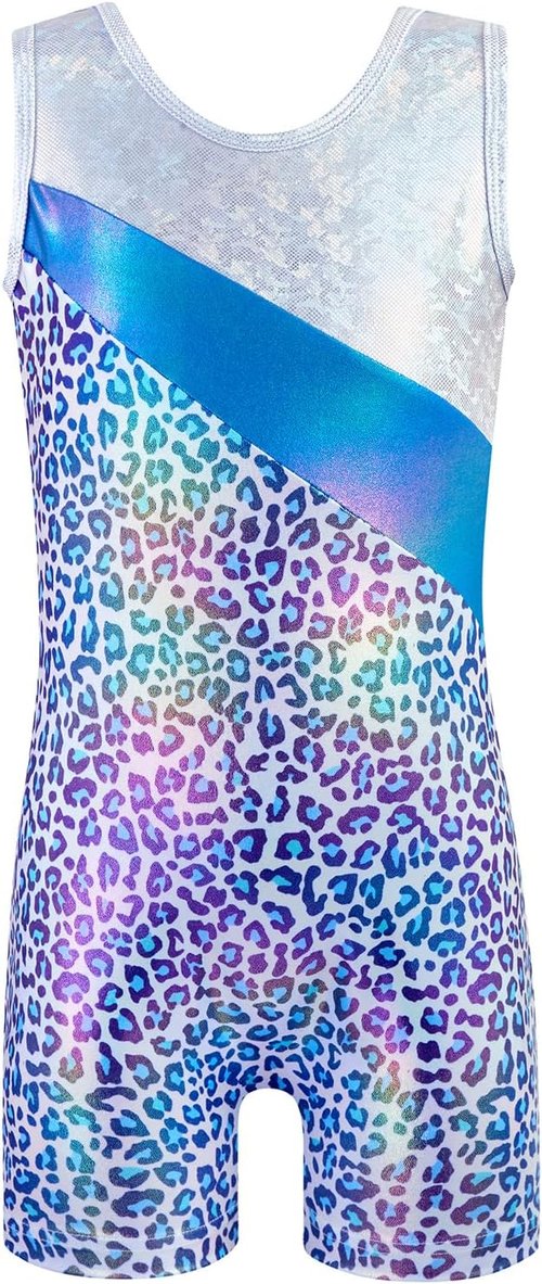 HOZIY Girls' Gymnastics Leotard - Snowflake Ribbon Design in Blue, Purple & Hot Pink Sparkle