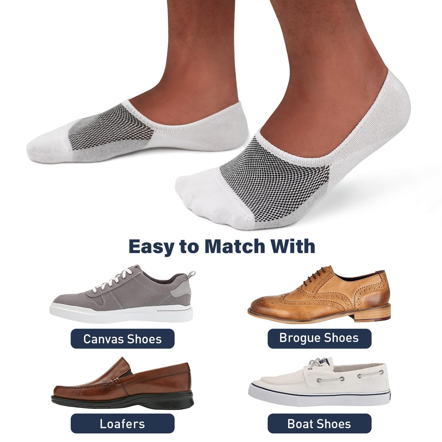 SIXDAYSOX White No Show Socks Men 6 Pairs Low Cut Invisible Cotton Socks Non Slip Liner Socks for Loafer Sneakers Casual Shoe Size 10-13