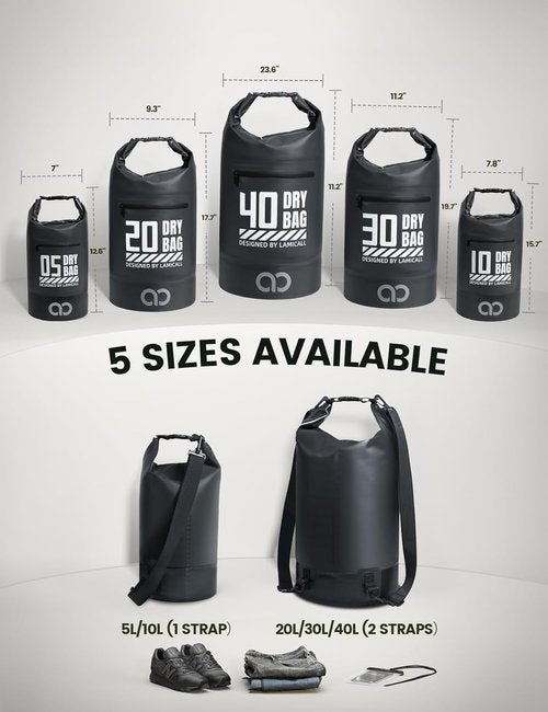 Lamicall Waterproof Dry Bag - 10L Floating Roll Top Backpack with Phone Pouch - Black