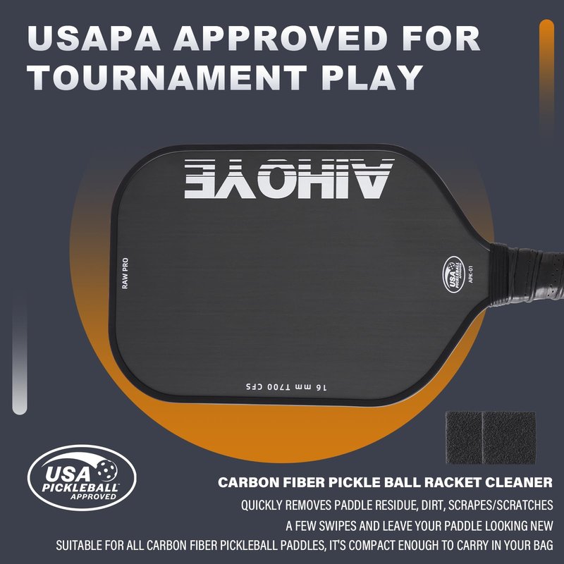 Aihoye PRO Pickleball Paddles- Raw T700 Carbon Fiber Textured Surface (CFS) with High Grit & Spin, Pickleball Paddles Set of 2 with 16MM Polypropylene Honeycomb Core, USAPA Approved