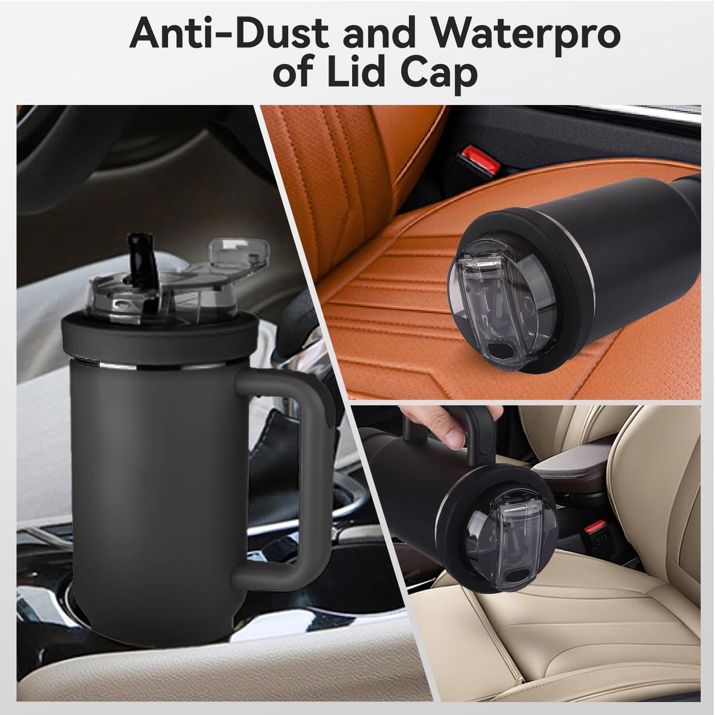 Wututir Cup Lid Replacement for 40 Oz Stanley Tumbler,Flip Straw Lid with Double Drinking Mouth, Cleaning Brush and Cup Boot 、Leakproof & Dustproof Cover for Stanley Cup Accessories (Black, 40)